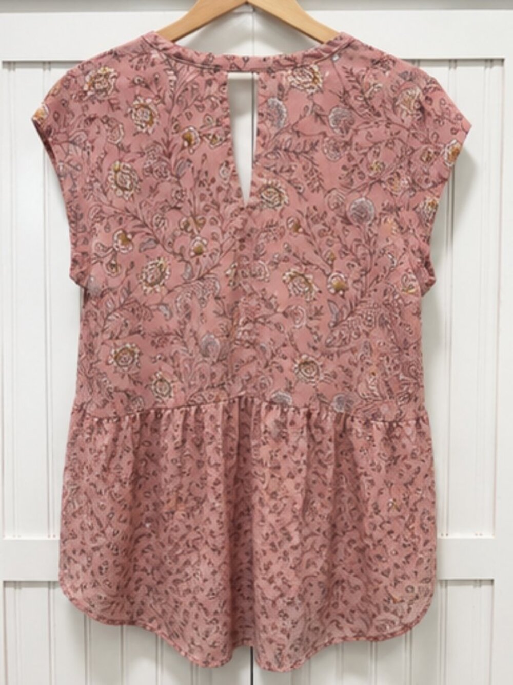 DR2 Dusty Rose Floral Peplum Blouse Size Medium Boho Cottagecore Lightweight Top - Picture 2 of 6